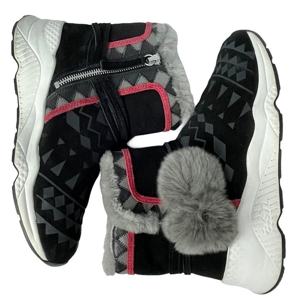 ASH MONGOLIA LAMBSKIN SUEDE SHEARLING GEOMETRIC POM POMS SNEAKER WINTER BOOTS - Picture 8 of 14